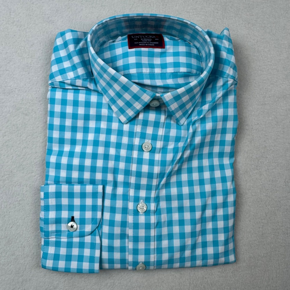 UNTUCKIT Mens XSmall Slim Fit Carelli Blue Gingham Checkered Button‎ Down